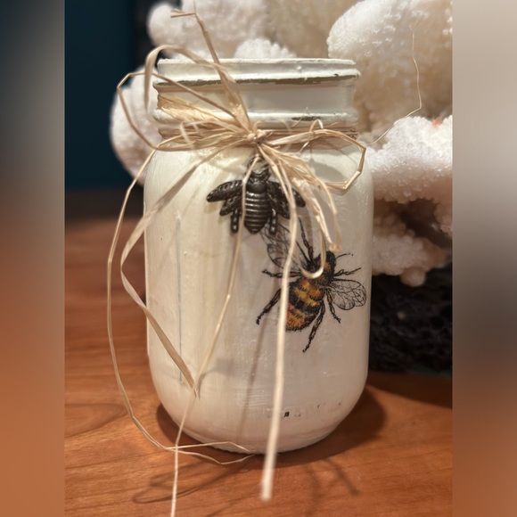 Boho/Natural Bee Decoupaged Up-Cycled Glass-Baby Shower/Gender Reveal/Decor - Picture 2 of 2